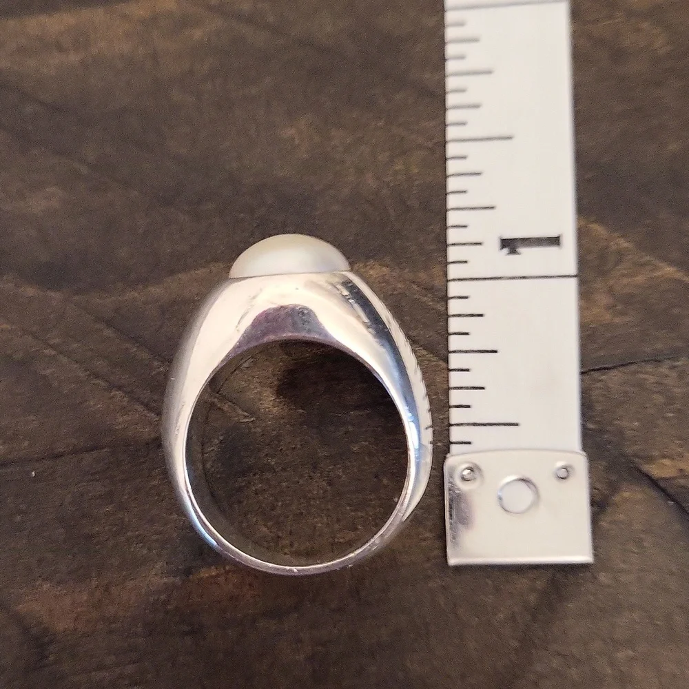 Solid Sterling Silver Cultured Pearl Gypsy Mounted Ring